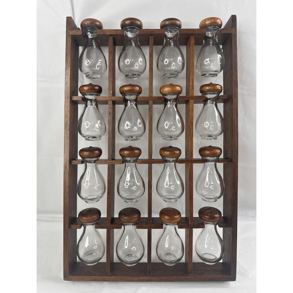MCM Woodcrest Styson Teardrop Spice Rack 16 Mushroom Glass Jar